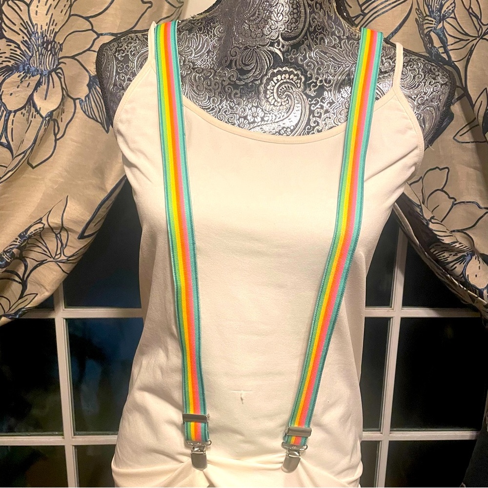 Suspenders pastel rainbow shamrock St‎ Patrick’s lucky clover adult OS